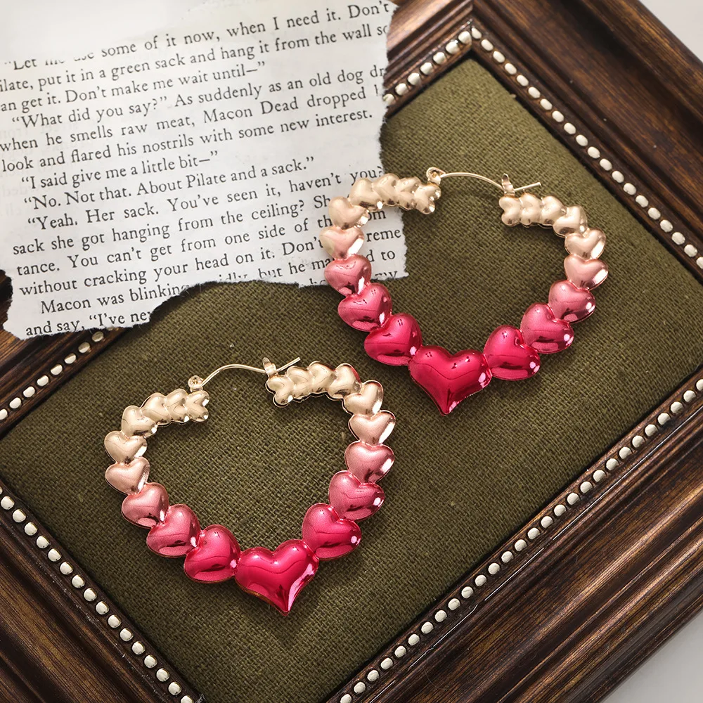 Valentine's Day Bamboo Earrings for Women Heart Hoop Earrings - HOT PINK