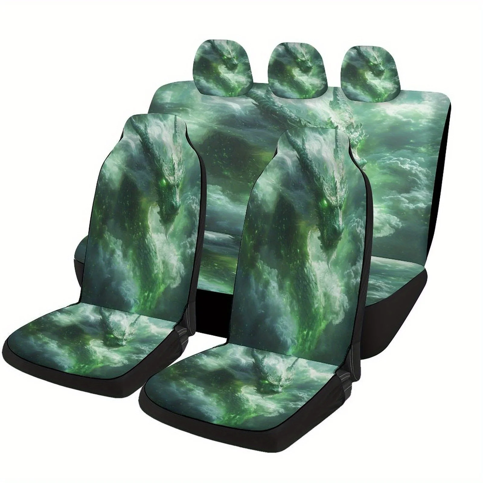 

Набор чехлов на автомобильные сиденья с тематикой Green Dragon Clouds для большинства автомобилей, модные декоративные защитные чехлы для автомобильных сидений, полный комплект, Univers