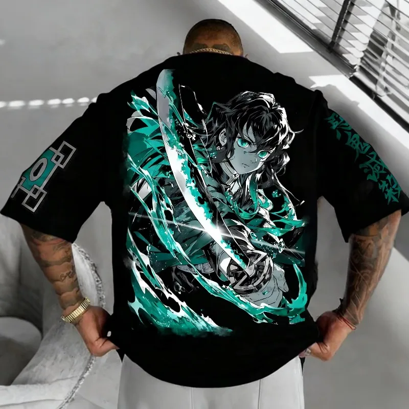 Demon Slayer Anime Herren-T-Shirt im japanischen Harajuku-Stil, Herren-Frühjahr/Sommer-Neuheit, lässiges T-Shirt