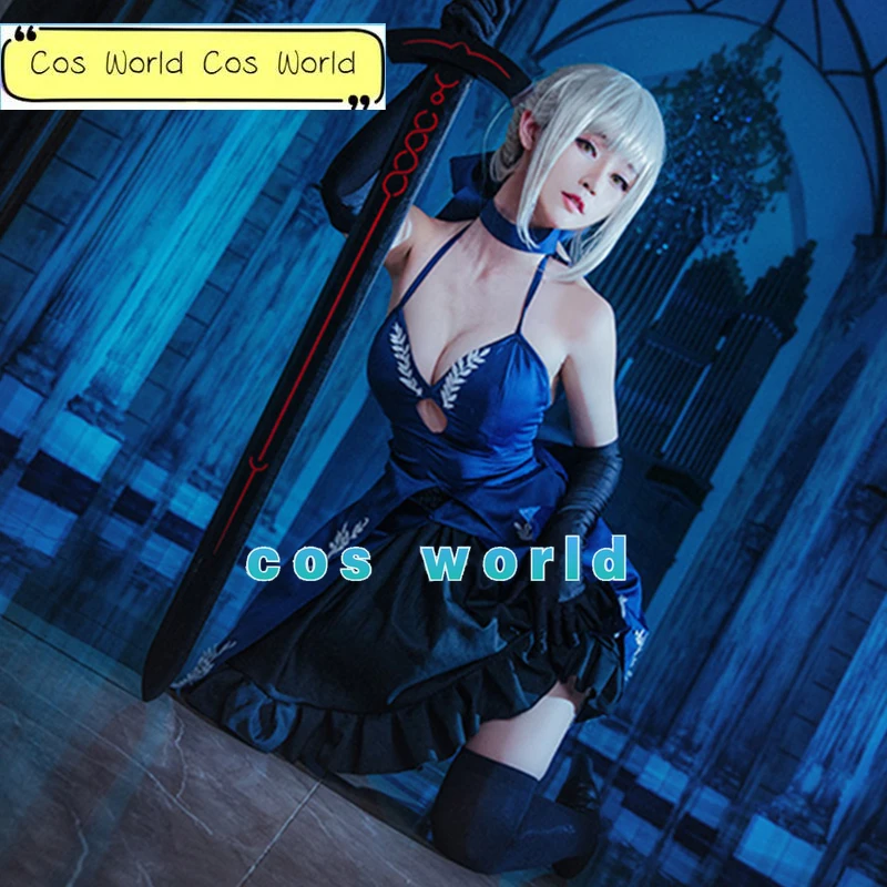 

Anime FGO Fate/stay night Arturia Pendragon Saber Cosplay Costume Dark Blue Dress Halloween Carnival Uniform Party Outfits