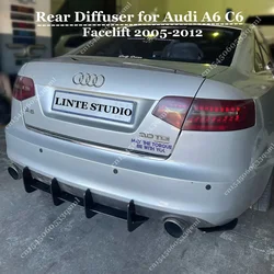 High Quality 6MM ABS 4 Fins Rear Bumper Lip Splitter Diffuser for Audi A6 C6 2005-2012 Sedan Body Kit Tuning Mods Accessories