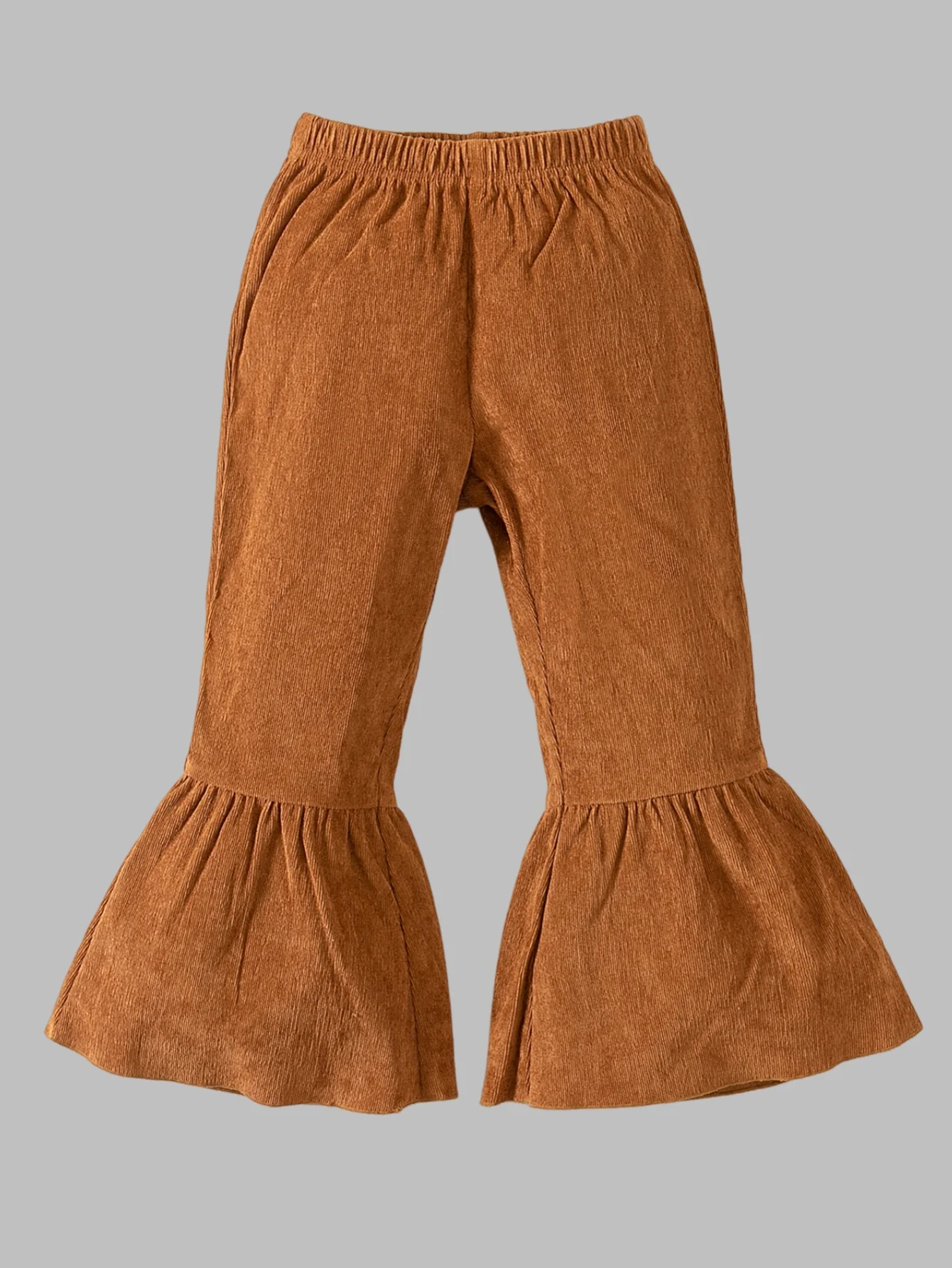 

Girls' brown ruffled casual pants - Comfortable corduroy material, stylish bell-bottom pants design