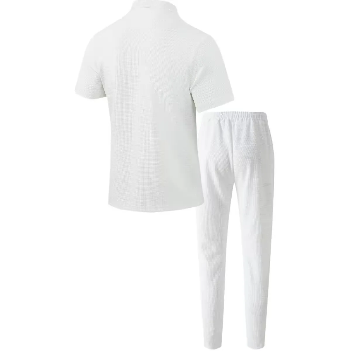 Men's Spring and Autumn Top New Solid Color Button Pocket Shirt Men's Casual Shirt Short Sleeve Pants Set - view 5