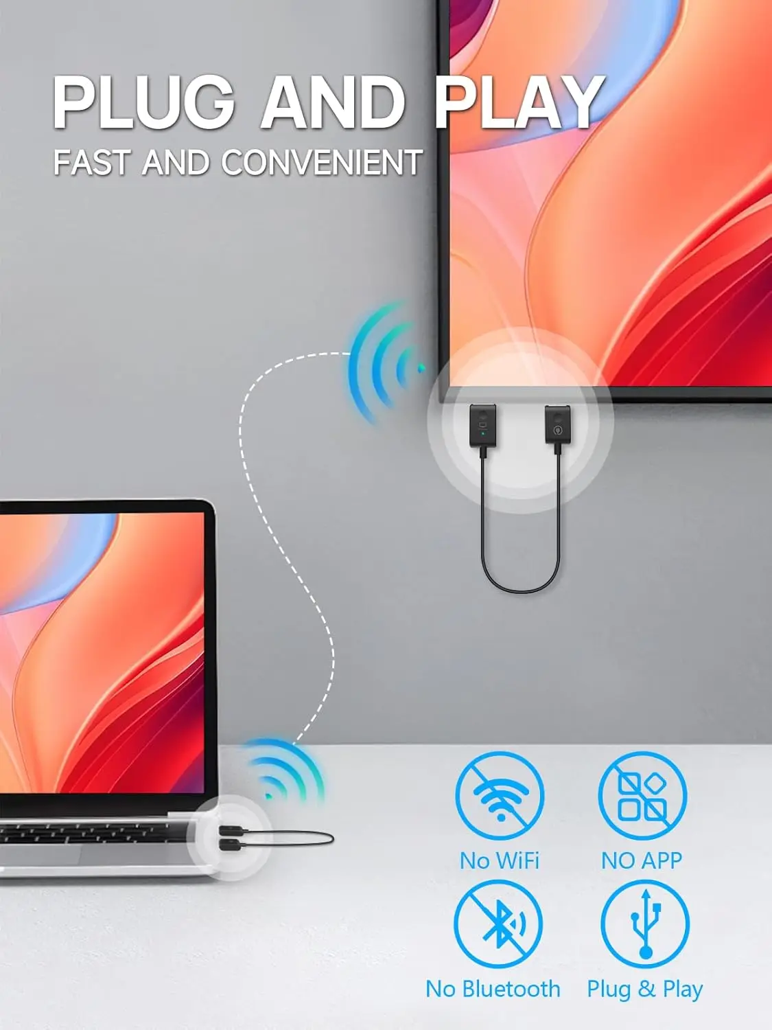 

Moman Wireless HDMI CS6-C, 1080P USB C Transmitter and Receiver Extender 20M/65FT for Laptop PC TV Box Camera Projector