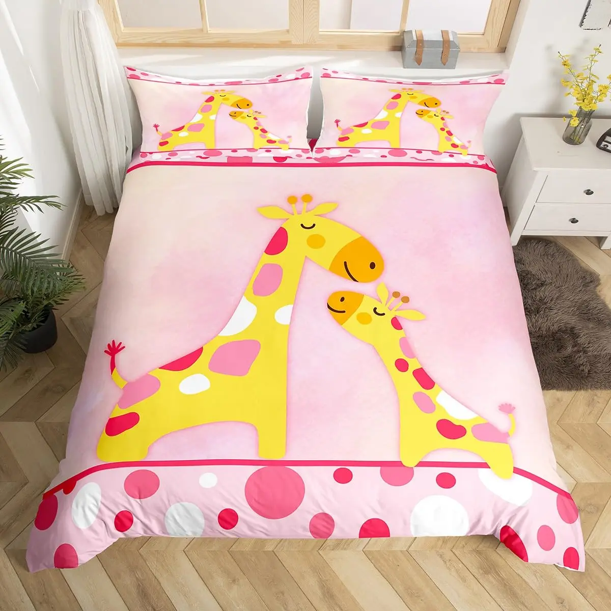 

Cartoon Giraffe Comforter Cover Safari Giraffe Family Duvet Cover for Kids Boys Girls King Queen Size Lovely Animal Bedding Set