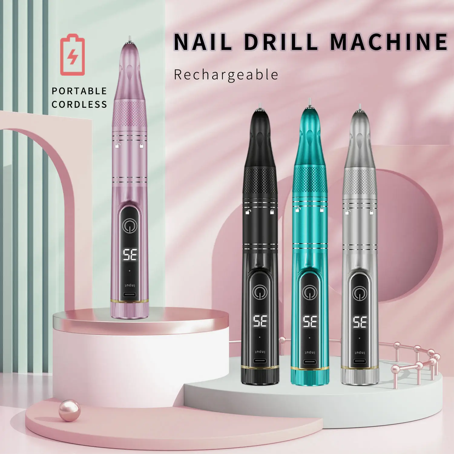 Electric Nail Drill File Machine with Acrylic Nail Kit Set Professional 35000rpm Manicure Pedicure with Sanding Bands