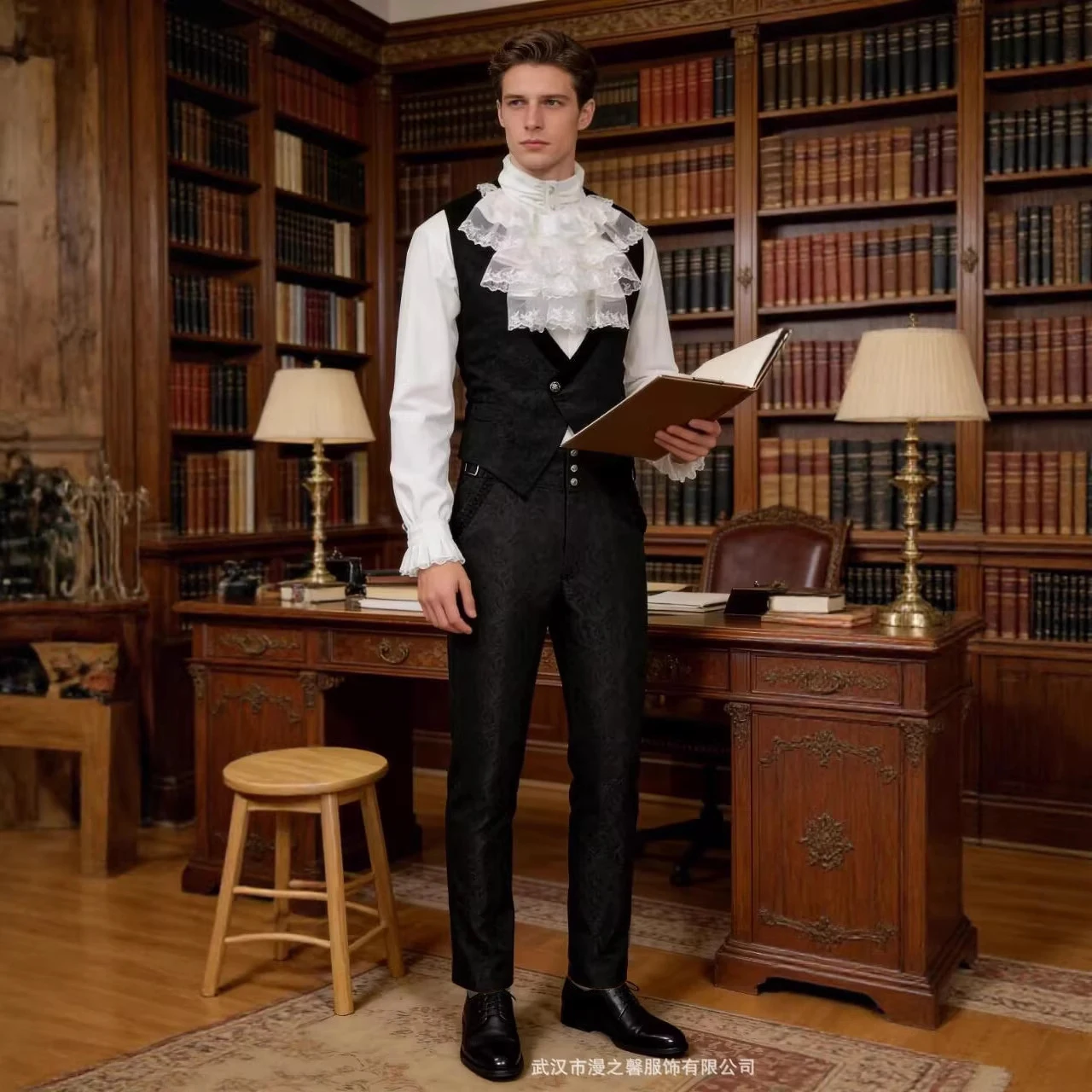 

Men's Vintage Victorian Suit Ruffle Shirt & Black Waistcoat Gothic Formal Set for Wedding Event