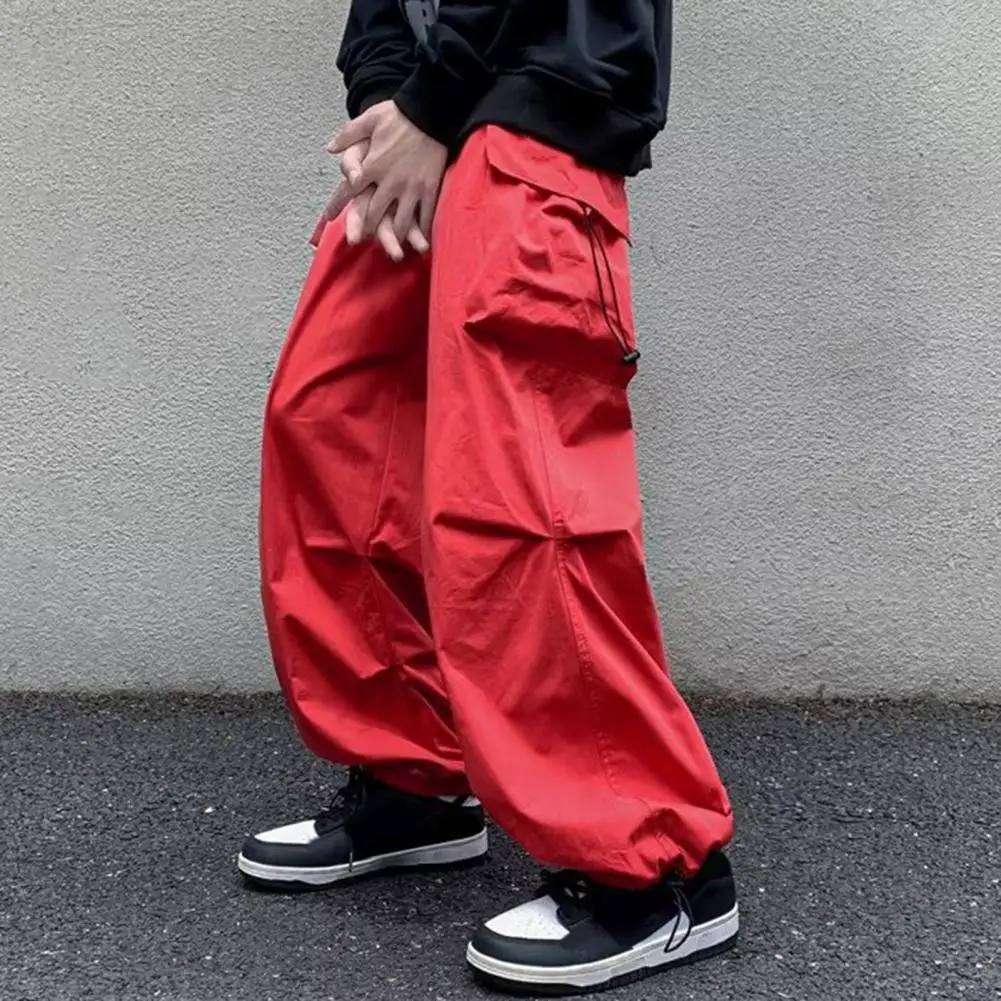 Wide Leg Drawstring Black Cargo Pants Unisex Straight Baggy Casual Overalls Men's Streetwear Loose Oversized Trousers