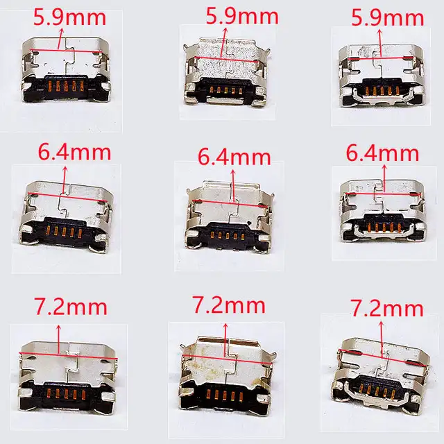 100szt Micro USB mini Złącze 5pin 5.9mm 6.4mm 7.2mm krótka igła 5P DIP2 Port danych Port ładowania dla telefonu komórkowego wtyczka końcowa