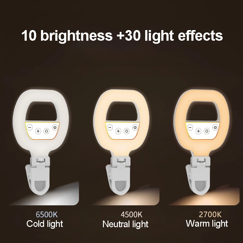 lampada ad anello selfie mobile a luce led luce per riprese video Lampada a led ricaricabile portatile clip per luce selfie per telefono Lampada ad anello rotondo