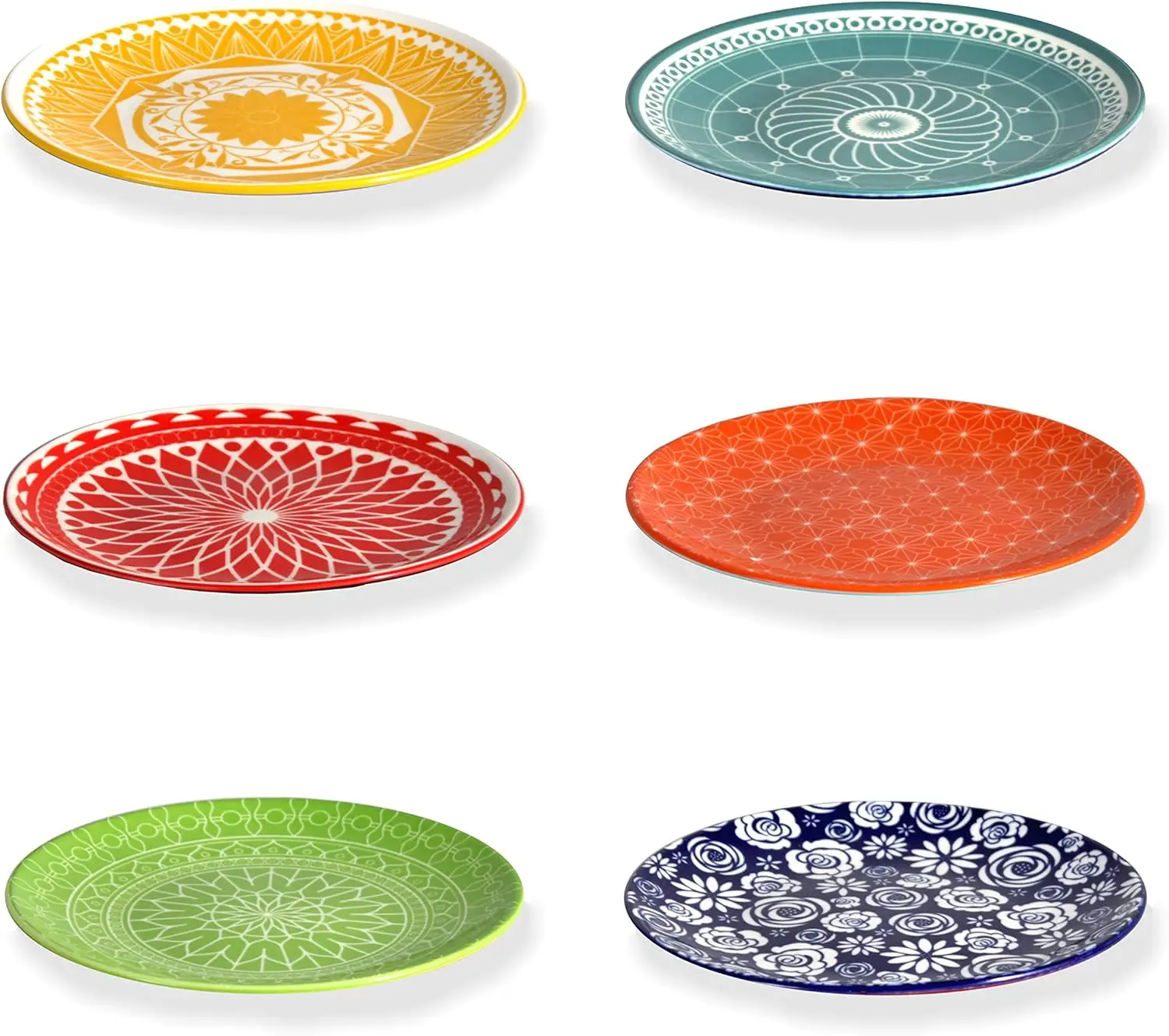 

6-Inch Colorful Porcelain Dessert Plates - Microwave Safe, Lead-Free Set of 6 for Appetizers & Snacks