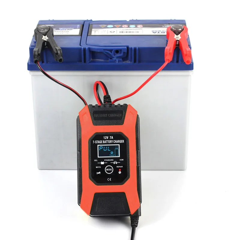 FOXSUR 12V 7A Fully Automatic Smart Charger 7-stage for Calcium Gel AGM Wet Lead Acid Battery Car Motorcycle Repair Charger