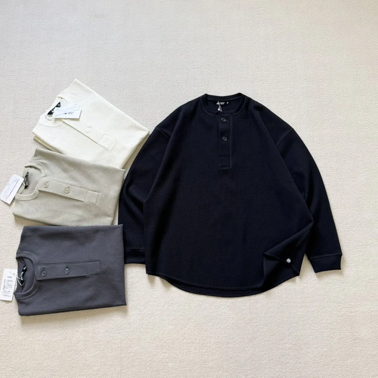 

Versant Soleil 25FW Thermal Long Sve T-irt Henry Collar Wfle Pattern Pure Cotton Sweat Absorbent Ciwalk Suitable