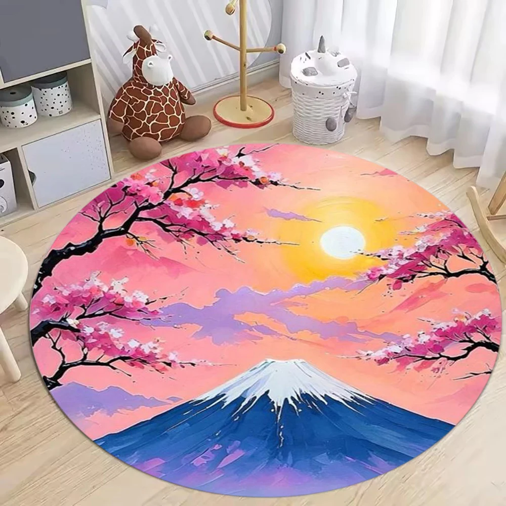 Spring Cherry Blossom Tree Patterned Circular Carpet Pink Floral Print Living Room Bedroom Soft Carpet Entrance To The Foyer Rug