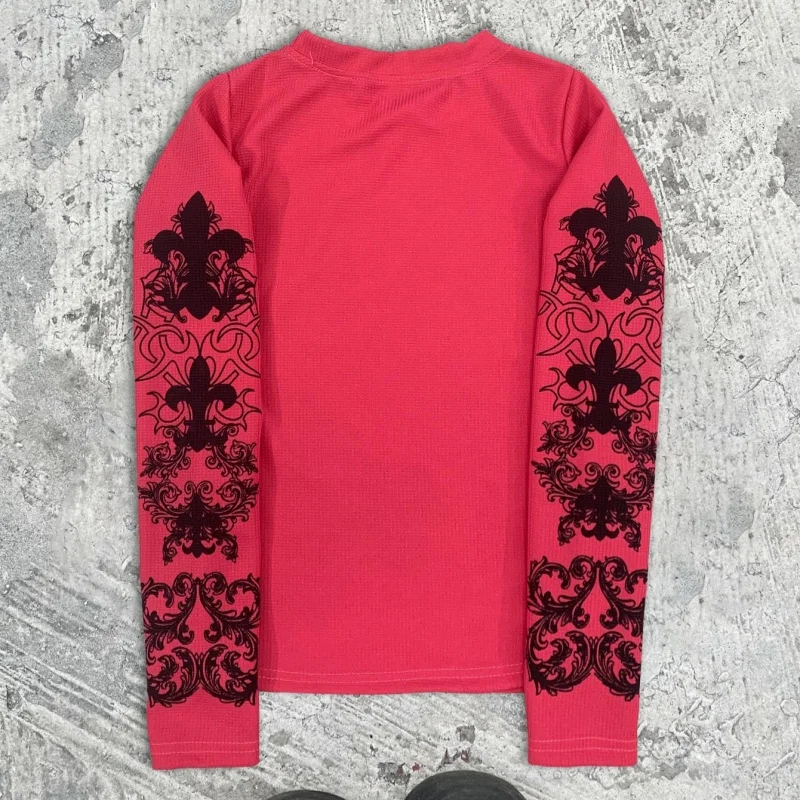 Retro feather wing print foreign trade European and American hot stamping round neck temperament slim fit long sleeved women