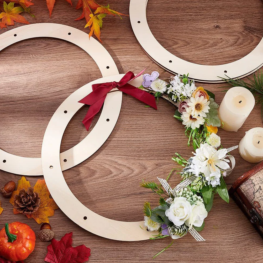 

2pcs Round Wreath Frames Wooden Diy Flower Garland Hoops Craft Base For Holiday Home Decor Xmas Wreath Making Supplies
