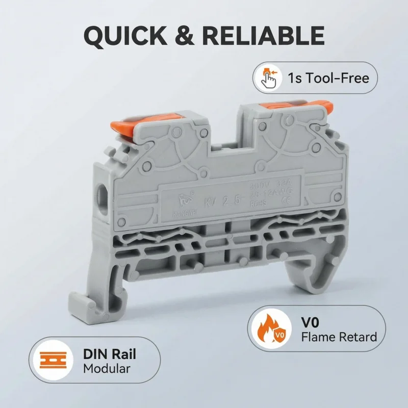 10Pcs KV2.5 DIN Rail Push In Terminal Block Tool Free Spring Clamp Connector For UK ST PT Series Replacement Electrical Wiring