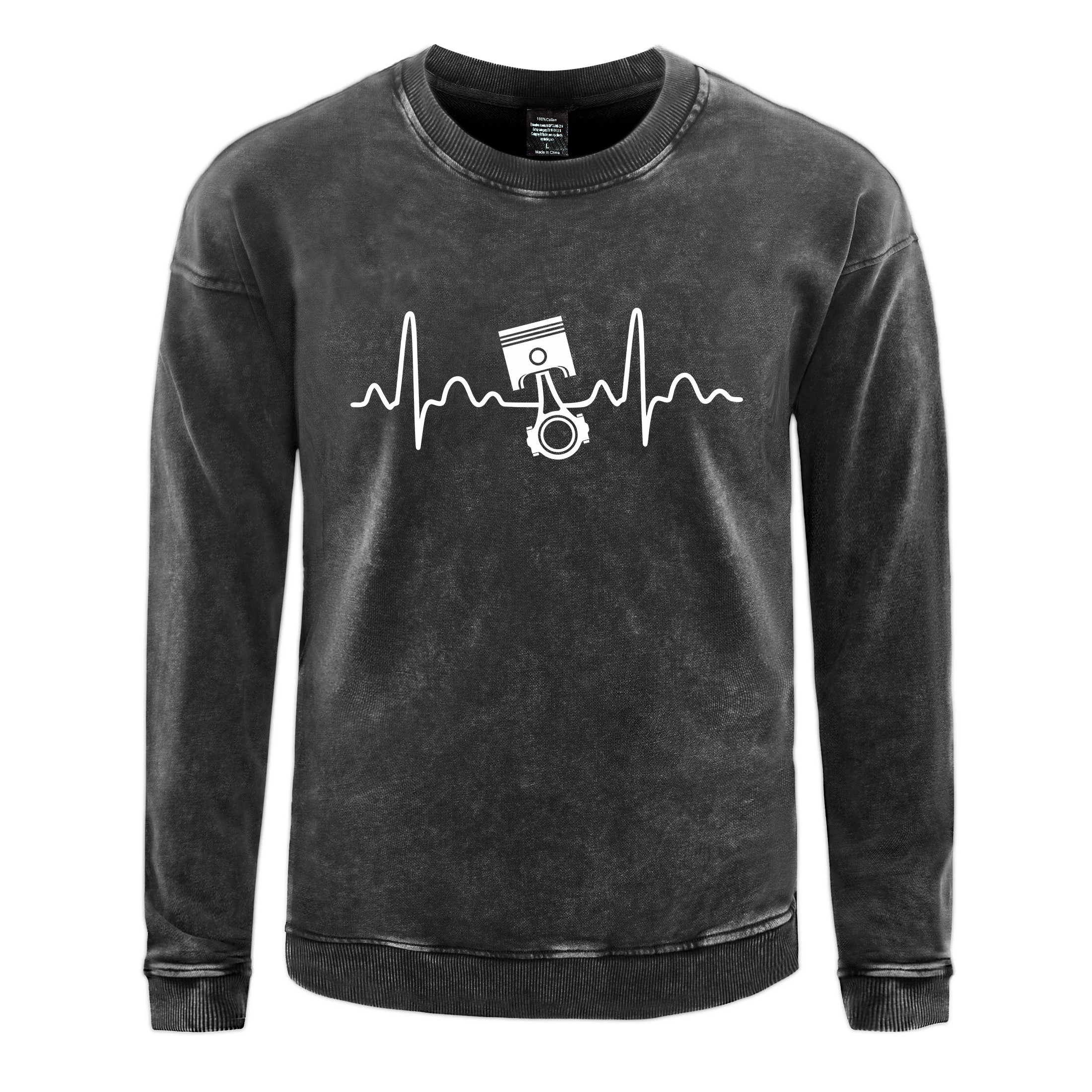 

Oversized Men Washed Sweatshirt Simple Electrocardiogram Printing Hoodie Autumn Cotton Street Pullover Casual Couple Clothes