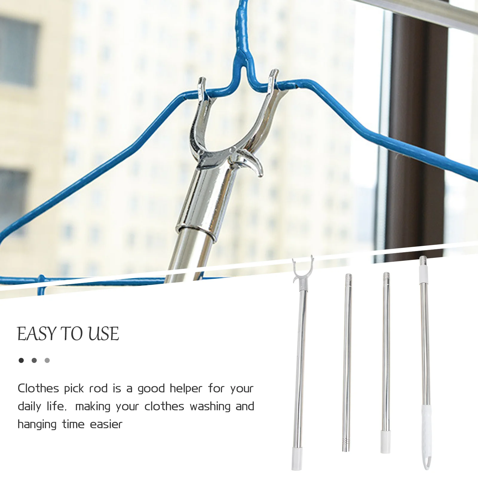 Clothing Stitching Clothes Rail Picking Rod Adjustable Clothesline Pole Outdoor Hooks Window Covers for Home