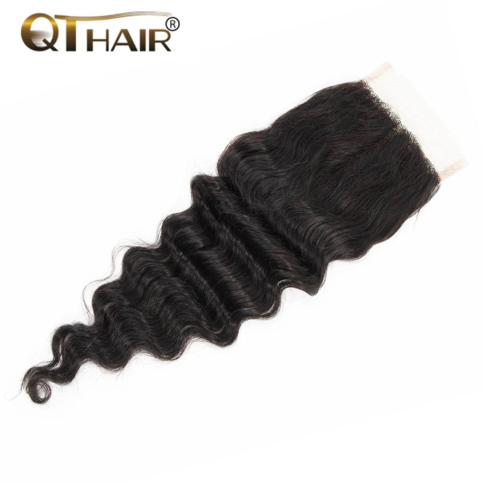 QT Loose Deep Wave Lace Closure 4x1 Transparent Lace Closure T Part Lace Remy Human Hair Middle Part 20inch Closure for Women