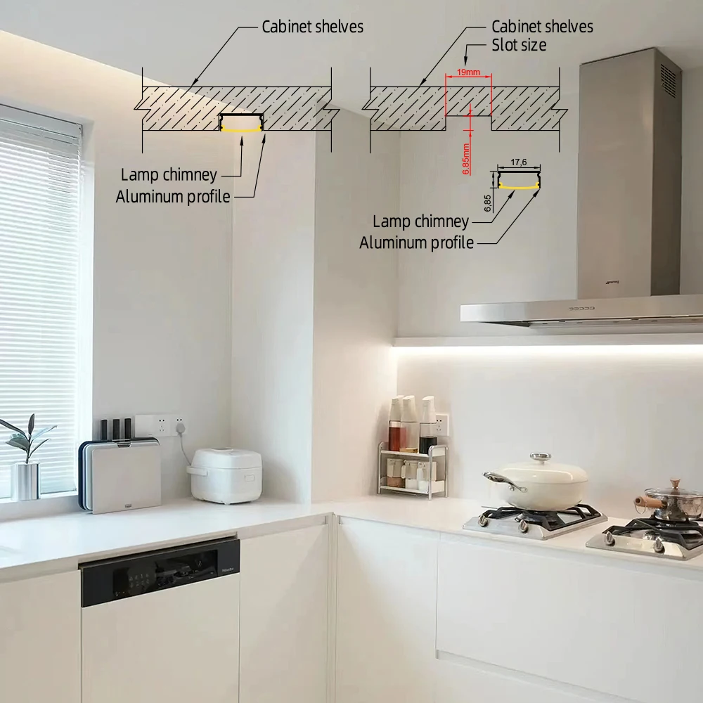 17*7mm 2pcs 0.5m LED Aluminum Profile Channel for Embedded Cabinet Closet Light Aluminium LED Strip with Transparent Cover