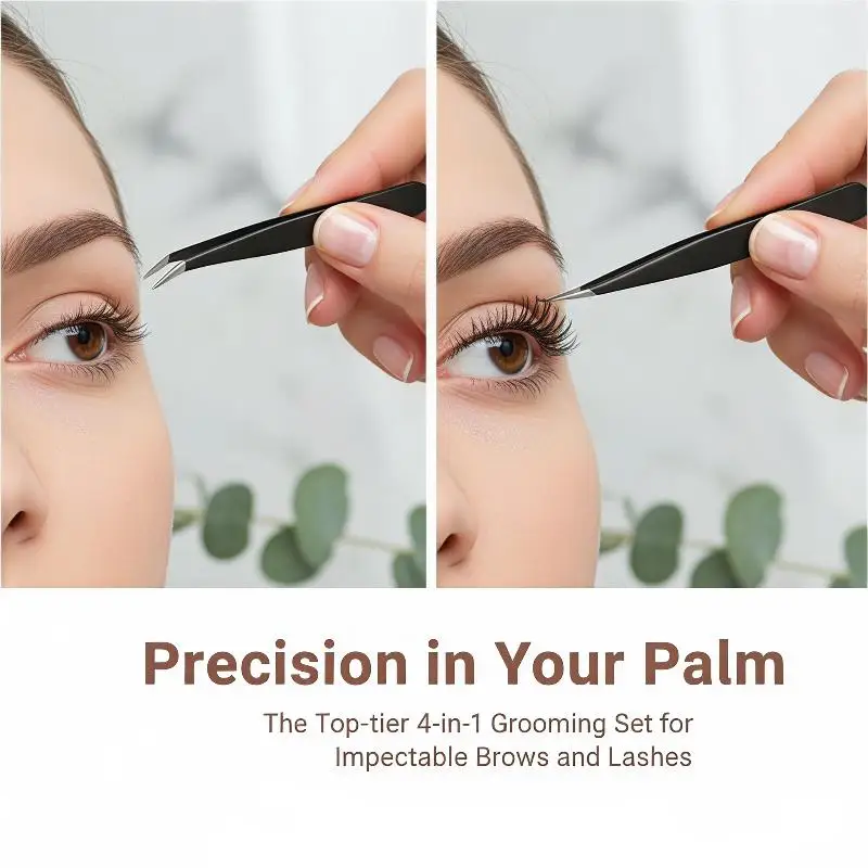 Stainless Steel Precision Tip Tweezer Set Non-Slip Handle 1/2/4Pcs for Eyelash Perm Eyebrow Trimming Handmade Craft Work