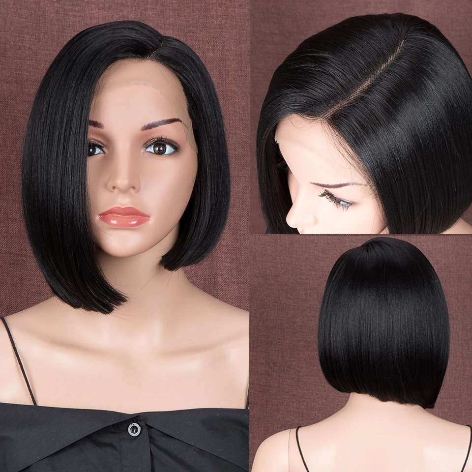 Synthetic Lace Front Wigs for Women Short Bob Straight Side Part Lace Wigs Blue Purple Red Ombre Brown Color Cosplay Wigs