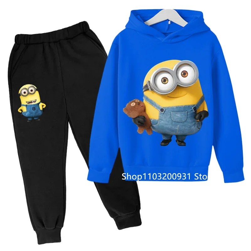 2024 explosive children's hoodie set fashion casual cotton children's cartoon minions male and female gifts