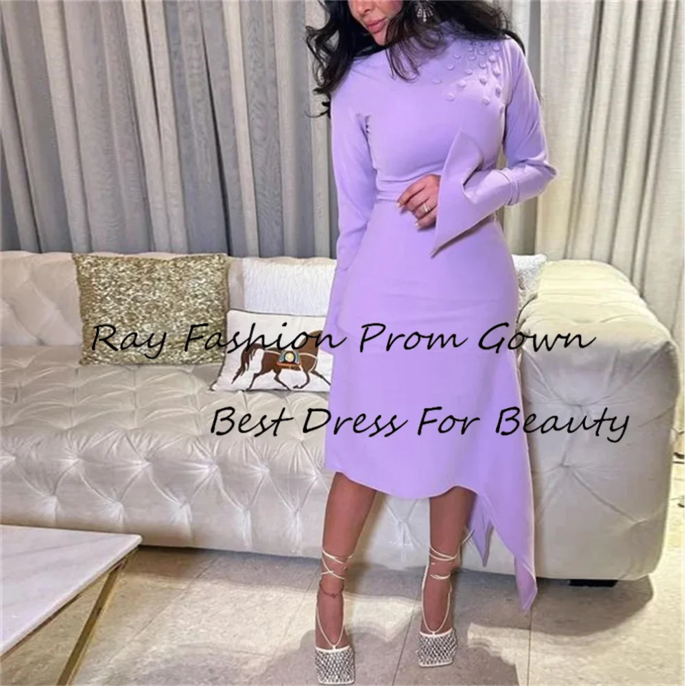 

Ray Fashion Charming Mermaid Prom Dress Ruffle Neck With Button Full Sleeves For Women Formal Occasion Party Evening Gowns