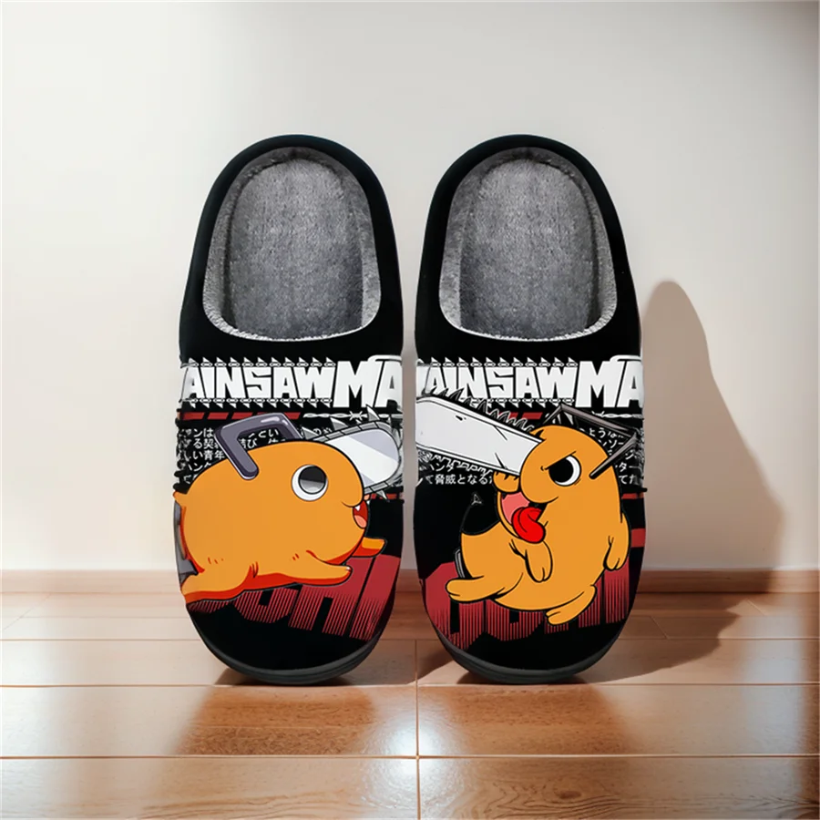 Anime Cartoon Home Cute Slippers Chainsaw Man Pochita Makima Winter Warm Slippers For Man Woman Boy Girl Unisex Halloween Gift