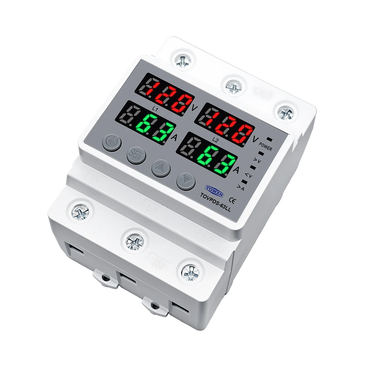 TOMZN Voltage Protector 110V+110V+N Over/Under Voltage Protective Device Overcurrent Protection Voltage Unbalance Phase Sequence