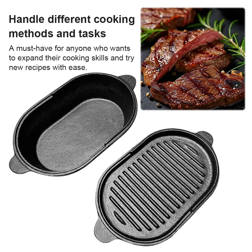 

11 X 6.3in Cast Iron Griddle Pan Oval Grill Pan Reversible Skillet 2-in-1 Grill Plate for Indoor & Outdoor Cooking