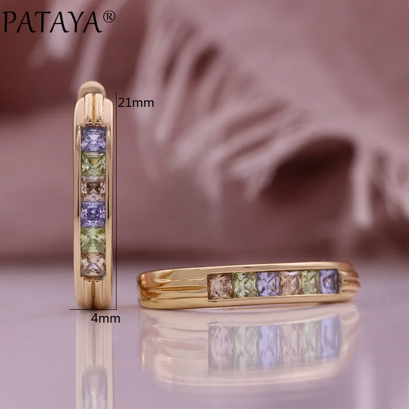 PATAYA Trendy Color Natural Zircon Earrings For Women Fashion 585 Rose Gold Color Accessories Girl Daily Wear Jewelry