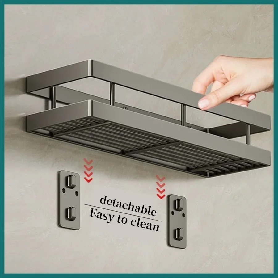 Thickened metal shelf Wall rack Wall rack No punching on the wall Kitchen seasoning storage shelf Anti-rust bathroom rack
