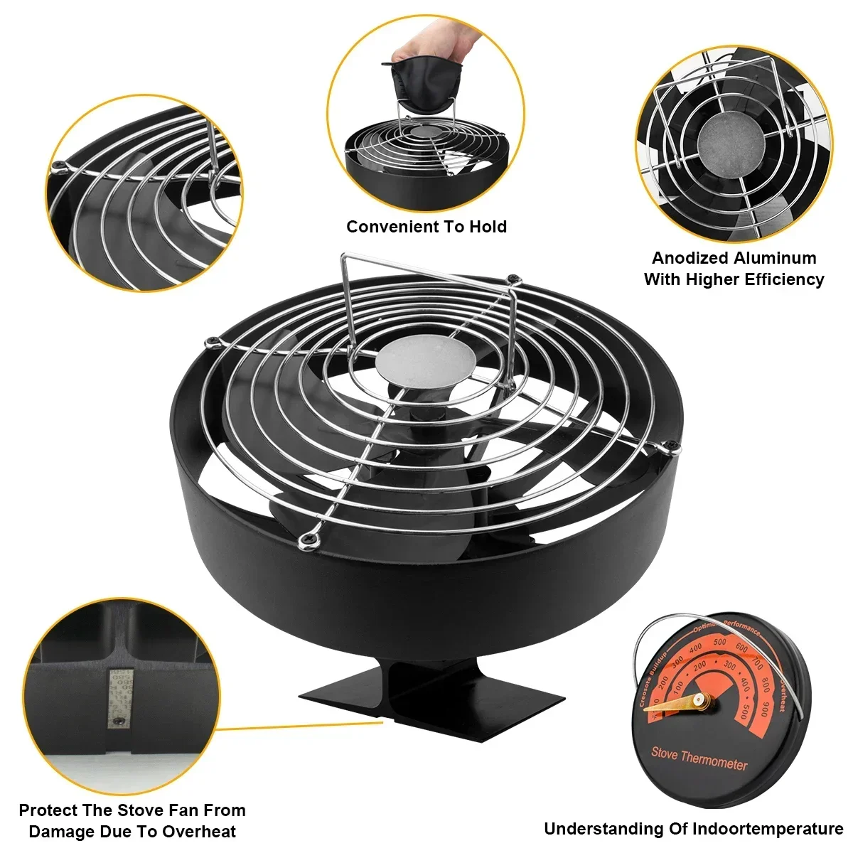 

4 Blades Stove Fan Heat Powered Fireplace Fan Warm Heat Distribution Winter Home