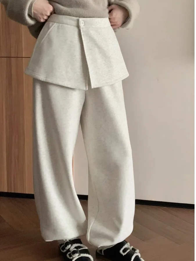 

Корейские женские зимние брюки с высокой талией и широкими штанинами, новые модные утепленные флисовые повседневные брюки для похудения, индивидуальный стиль