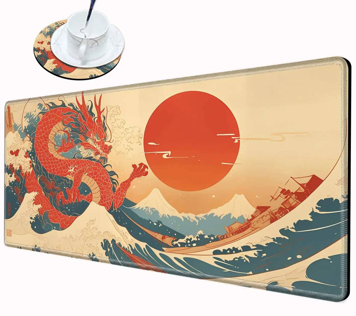 

Asian Dragon Pattern Table Mat, Cute Wave Table Decoration,XXL Non-slip Waterproof Gaming Mouse Pad, Perfect Gift for Friends