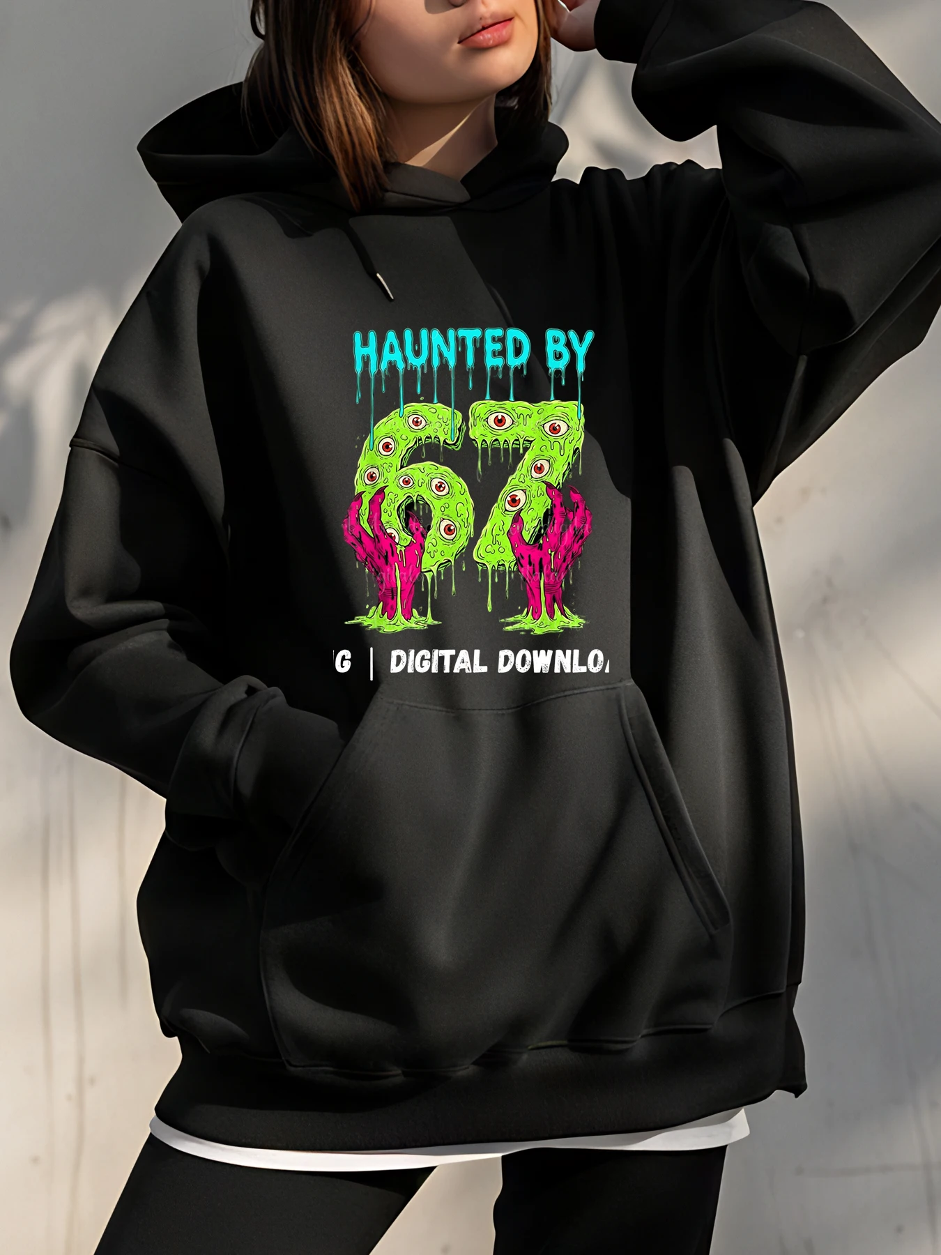 

Halloween 67 Print Hoodie Loose Fit Casual Streetwear Design for Women, Outdoor & Daily Wear