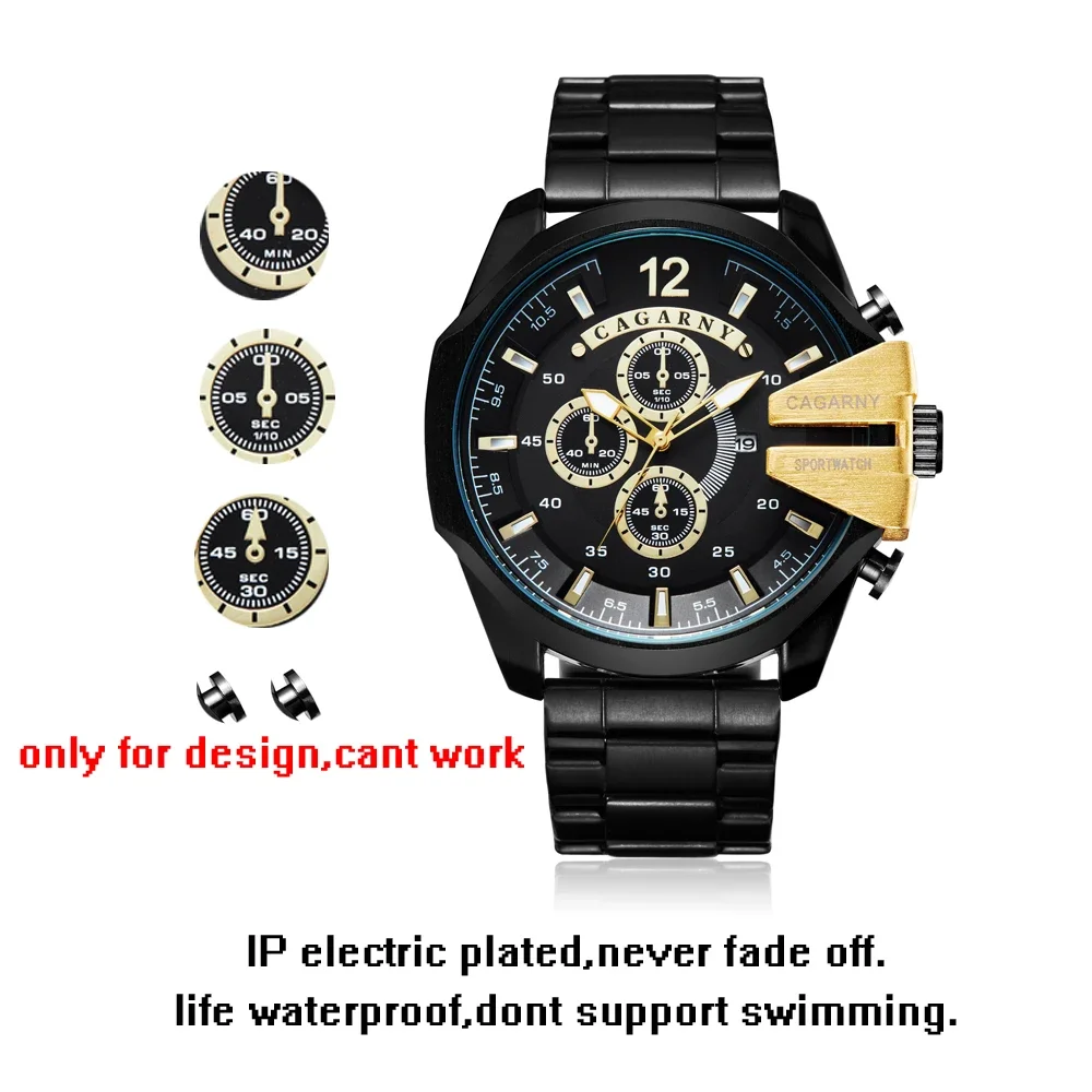 Cagarny Men Watch Gold Black Stainless Steel Men\'s Quartz Watches Fashion Male Clock Man Sports zegarek meski relogio masculino