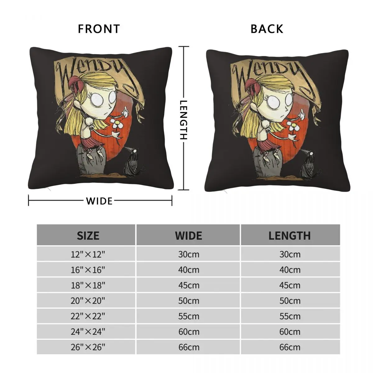 Don't Starve Game Wendy Square Pillowcase Polyester Linen Velvet Creative Zip Decorative Car Cushion Case