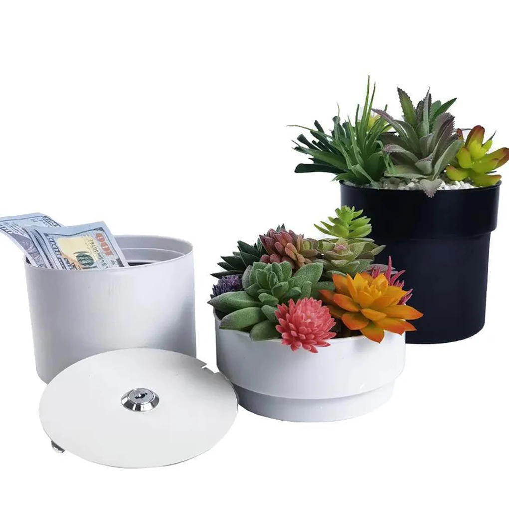 植木鉢型収納タンク-ミニ隠し鍵ホルダー-鉄製ボックス-ロック付き-保険パスワード収納ボックス-お金隠し