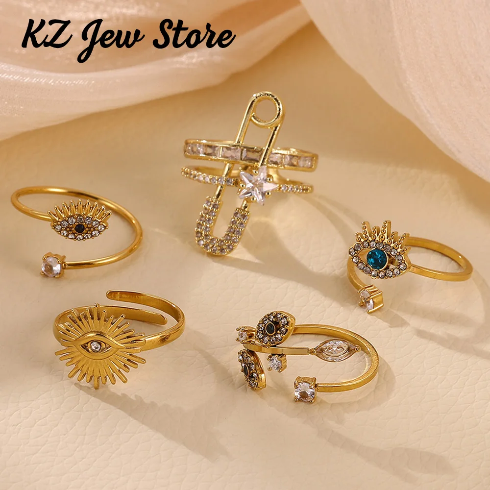 Punk Zirkonia Augen Anillos Für Frauen Personalisierte Gold Farbe Glück Auge Ringe Edelstahl Wasserdicht Einstellen Ring Schmuck Geschenk