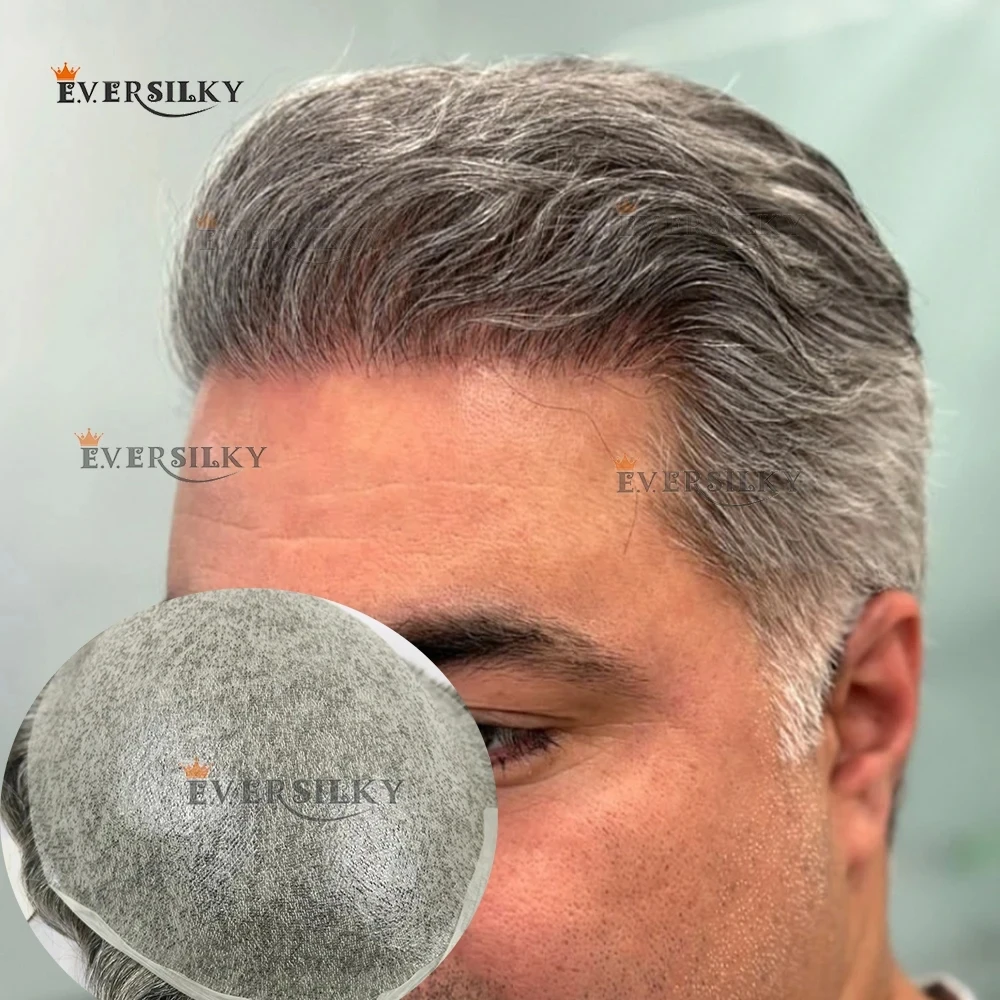 

Невидимая ультратонкая пленка 0,02 мм 1b80 # Мужской парик-накладка 540 Blonde Grey Light, 80% плотность, 100% натуральные человеческие волосы, с естественной линией роста волос, для мужчин с облысением