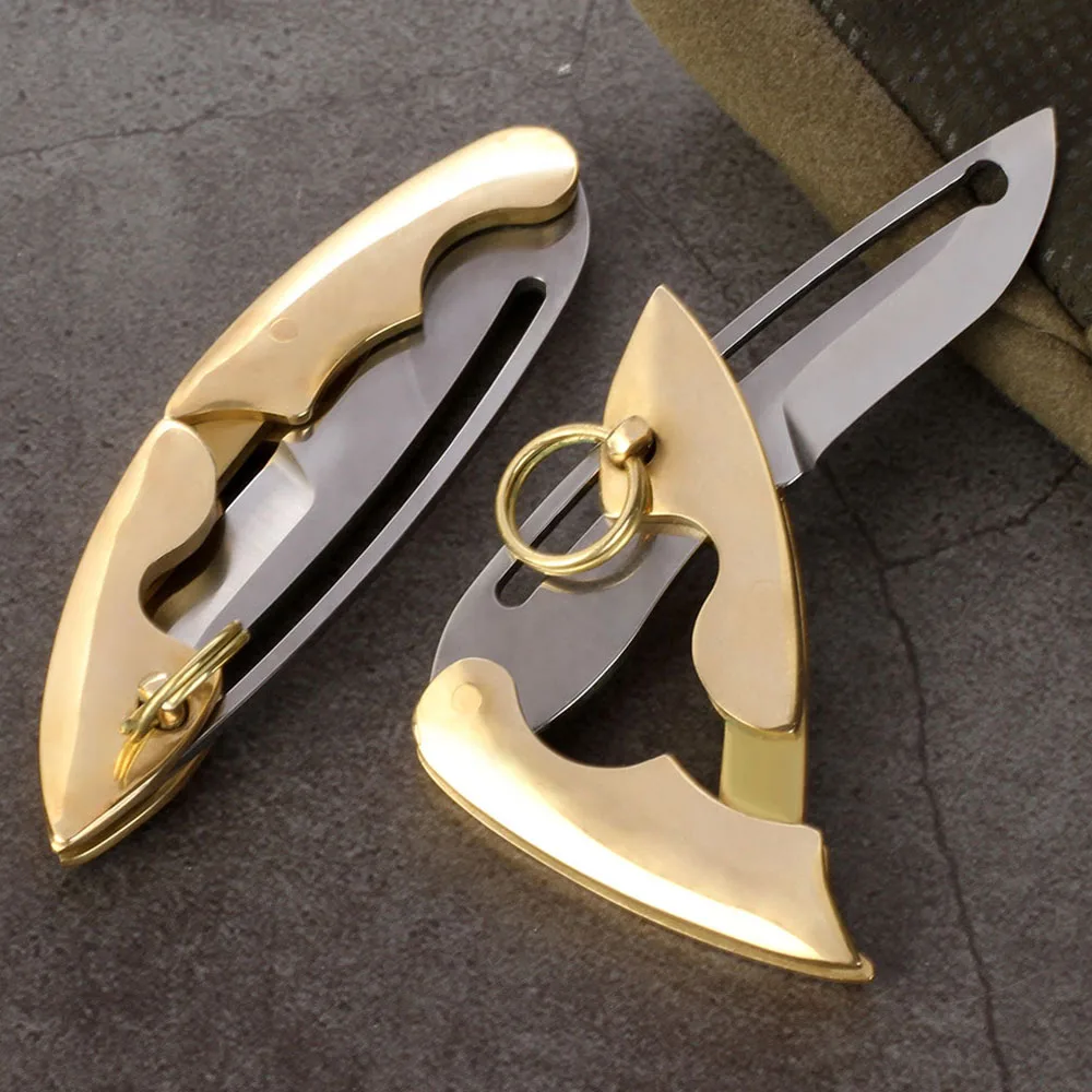 Gold Mini Mechanical Folding Knife EDC Self Defense Hand Tools Sharp Blade Keychain Pocket Knife Express Unpacking Box Cutter