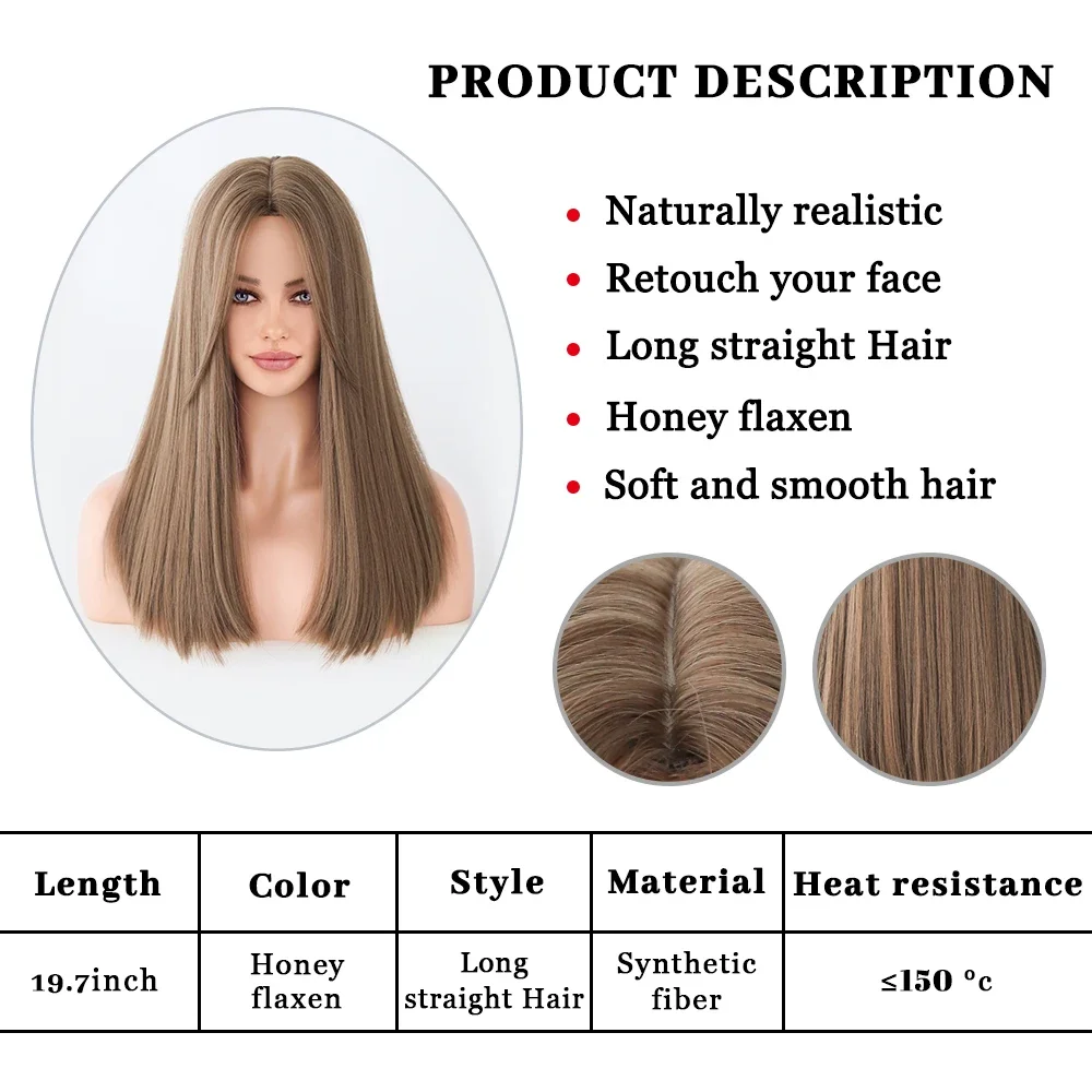 Ombre Brown Light Blonde Synthetic Wig with Bangs Natural Wavy Wig for Women Cosplay Daily Heat Resistant Fiber Flaxen Fake Hair