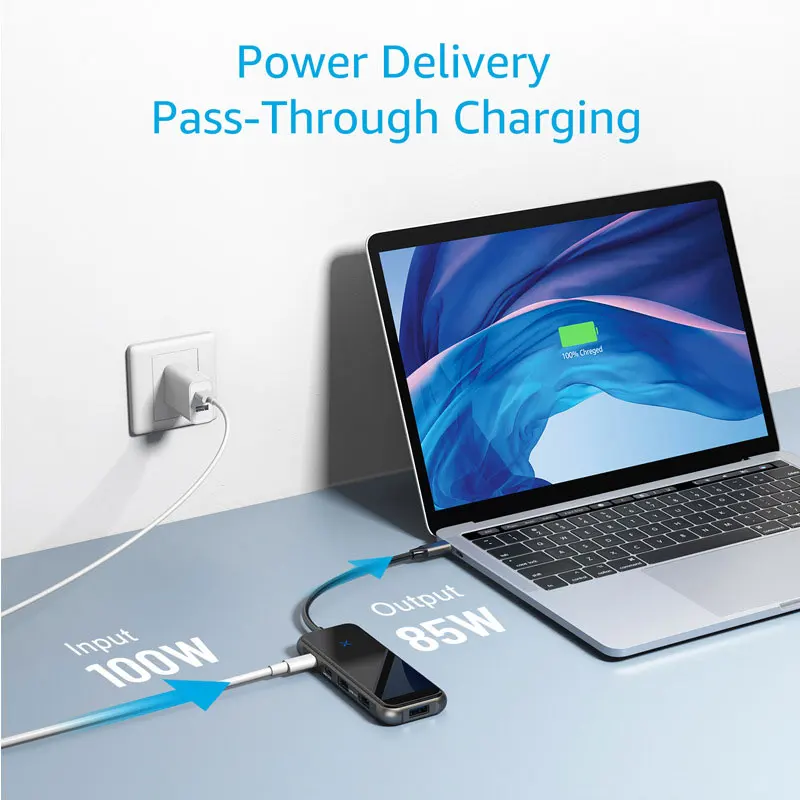 Tempered GlassPanel 8 in1 TYPE C 3.1 HUB To HDMI 4K USB 3.0 PD 100W Charging USB Splitter For Macbook Air/Pro Type C Laptop image 2