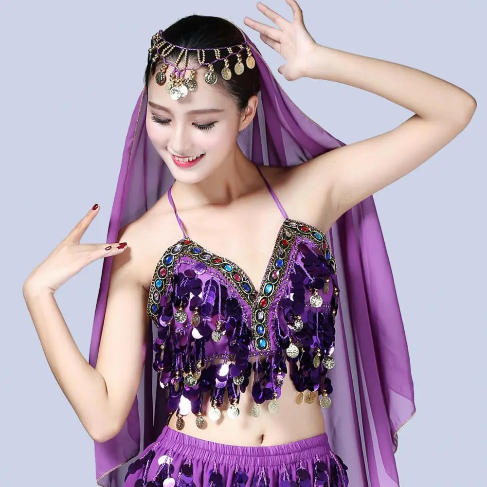 Soutien-gorge de danse du ventre pour femme, haut dos nu, glaçure, paillettes, pompon, licou, performance, bohème, festival, tribal, wlbing