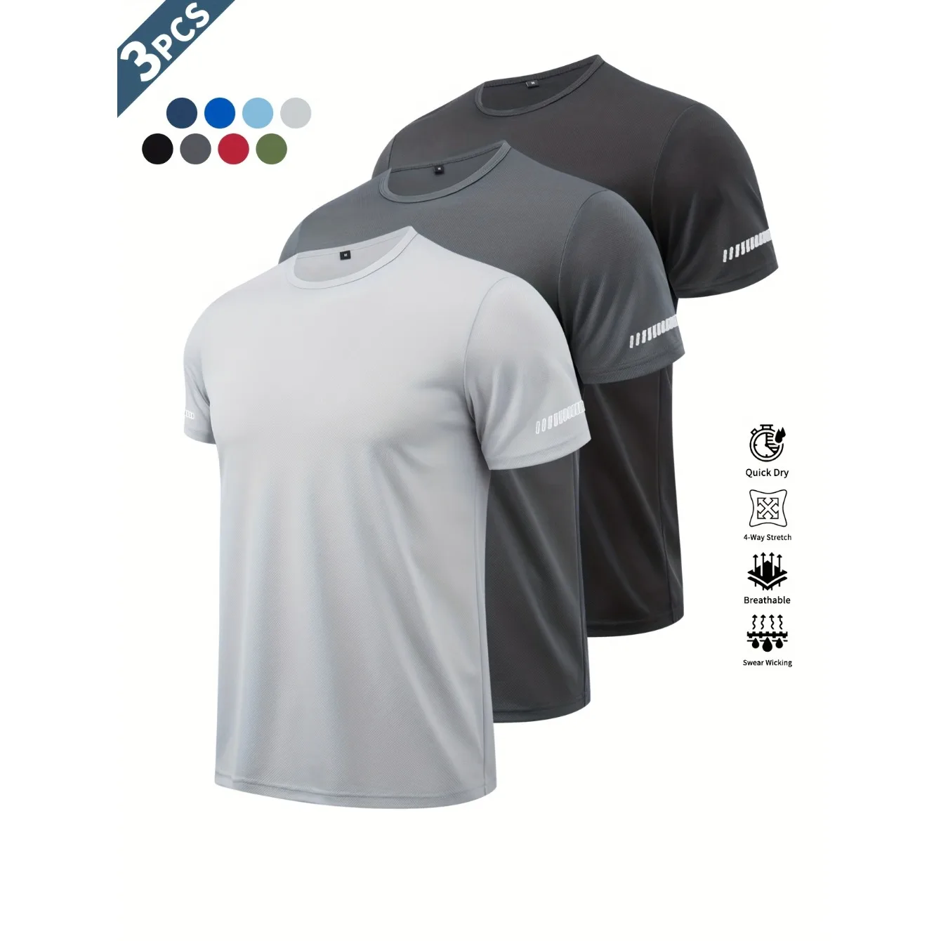

Мужская летняя тактическая рабочая футболка из 3-х частей, дышащая, быстросохнущая, однотонная, с круглым вырезом, для активного отдыха, спорта и походов
