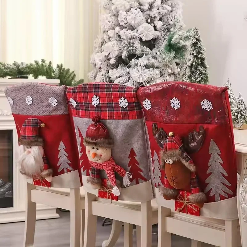 

1PC Christmas Chair Cover - 3D Cartoon Santa Snowman Design for Dining Kitchen Home Party New Year Decor