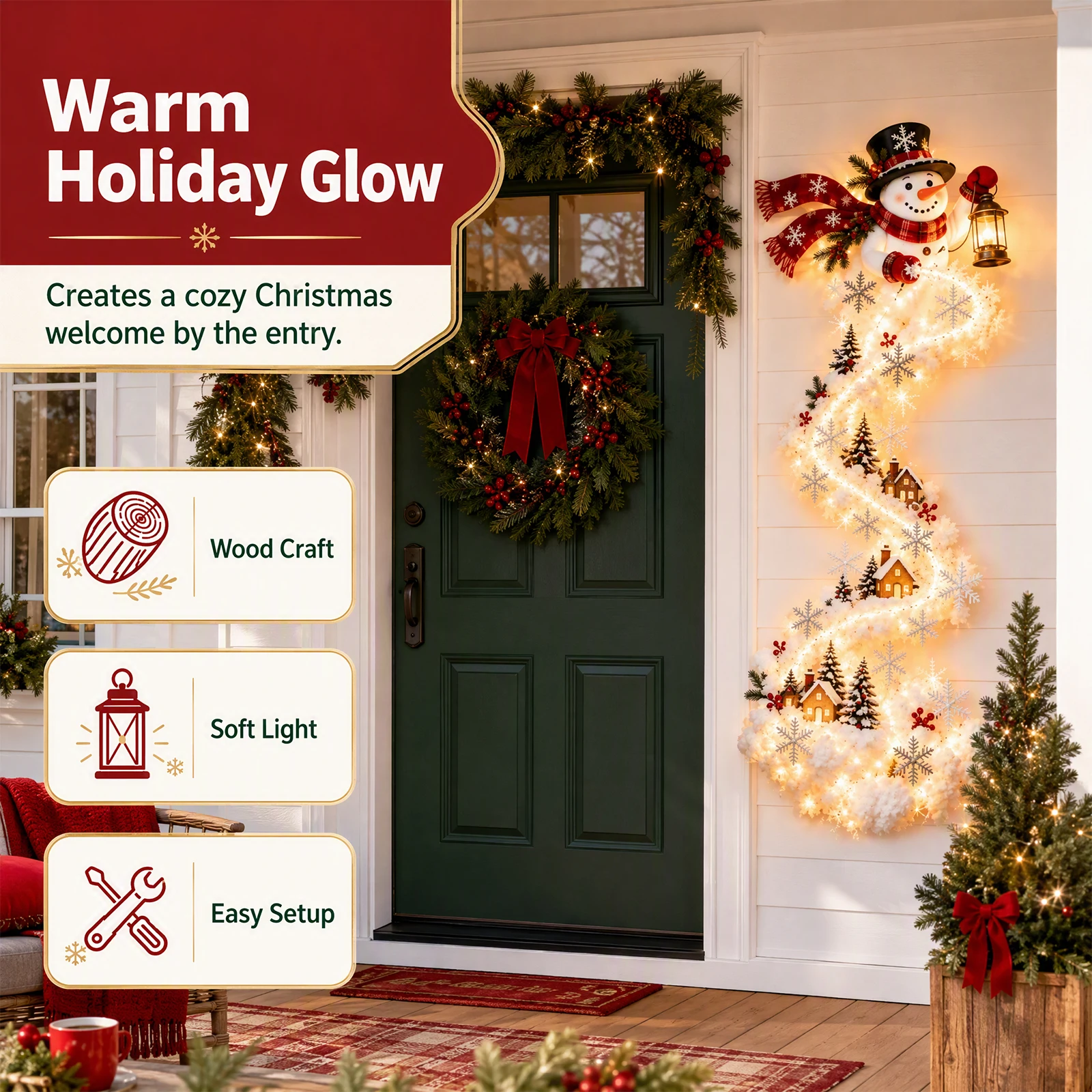 Christmas Magic Wall Light LED Acrylic Panel Holiday Decor 60cm Santa Sleigh Reindeer Hanging Party Warm White Glow for Party - view 3